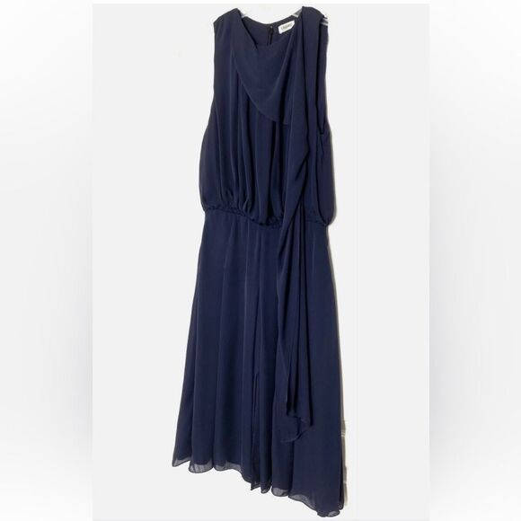 L’agence 100% silk midi scarf draped dress Navy blue Sz 2 Retail $600 luxury - Picture 1 of 8